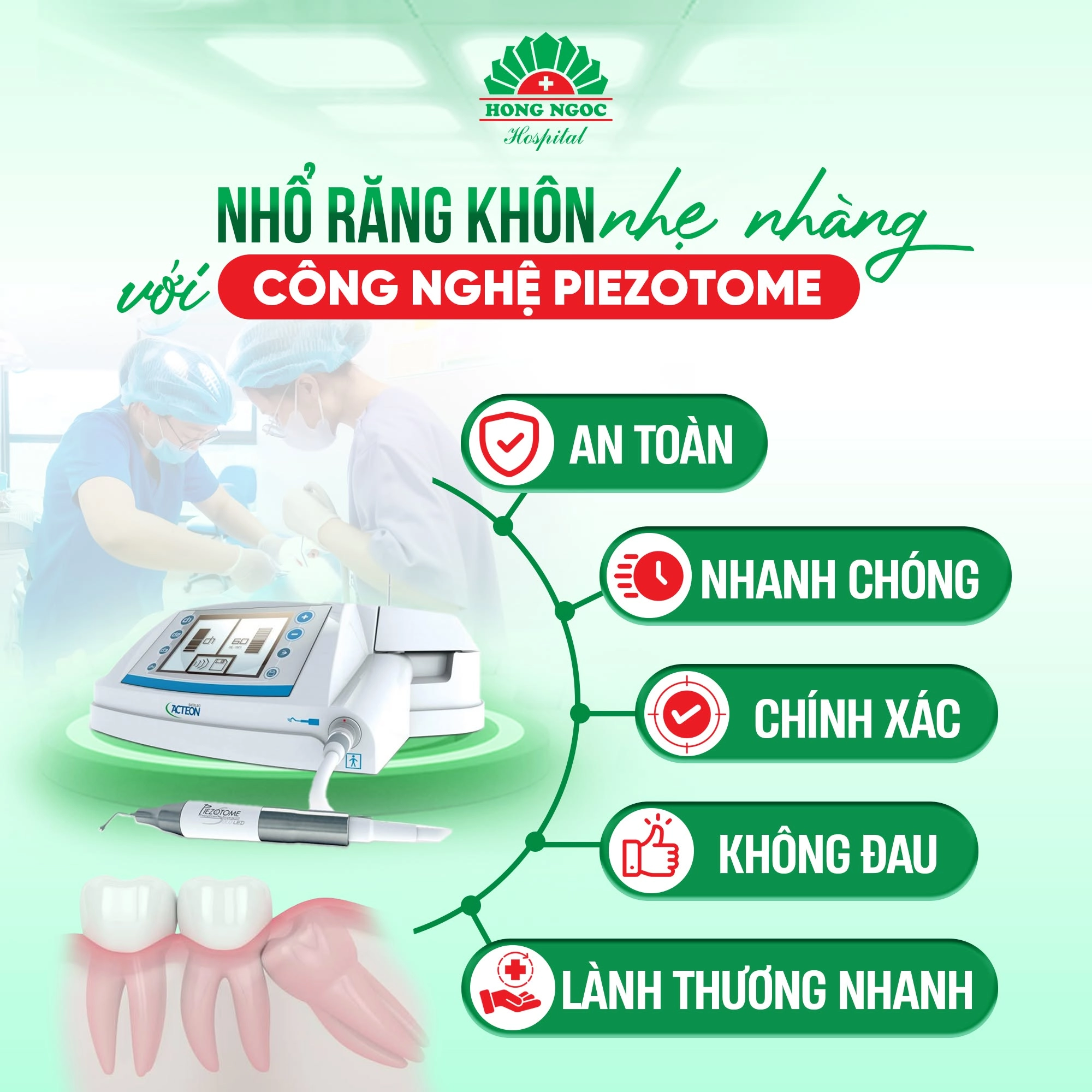 Nhổ răng 8 với máy siêu âm Piezotome tại Răng hàm mặt Hồng Ngọc 